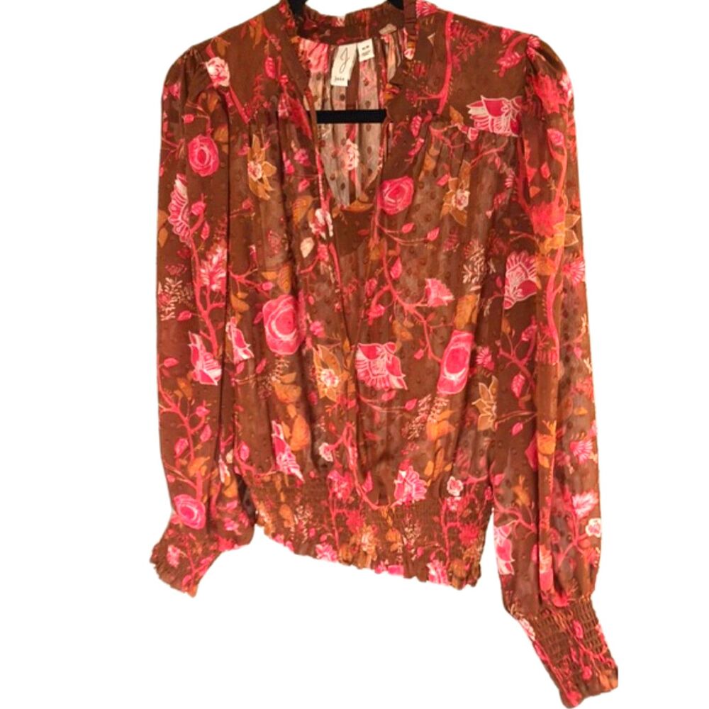 Joie Floral Sheer Blouse Size M Boho Romantic Long Sleeve